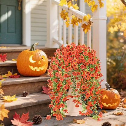 6 Bundles Artificial Fall Flowers for Outdoors Fake Plants Garden Home Fall Decor,UV Resistant Realistic Silk Faux Autumn Flower Indoor Outside Front Porch Patio Balcony Yard Farmhouse(Orange)