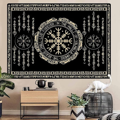 OSUNBD Nordic Vikings Tapestry 40x30 Inch - Soft Flannel Wall Hanging with Vegvsir, Celtic Runes, Scandinavian Mythology Art for Bedroom, Living Room Decor