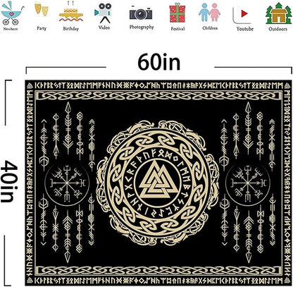 OSUNBD Nordic Viking Tapestry Wall Hanging - Small 60x40inches Soft Flannel with Valknut, Celtic Runes & Norse Mythology Scandinavian for Bedroom, Living Room Decor