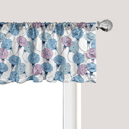 Ambesonne Flower Window Valance, Delicate Pastel Spring Trill Bindweeds, Curtain Valance for Kitchen Bedroom Decor with Rod Pocket, 54" X 18", Blue Grey Mauve