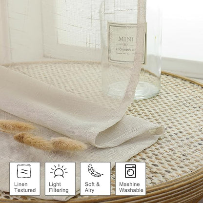 Aiyufeng Kirei Farmhouse Sheer Curtains Flax Textured for Living Room, Semi Sheer Vertical Drapes Privacy with Light Filter for Home Office/Farm House, W40 x L96, Linen, 1 Pair