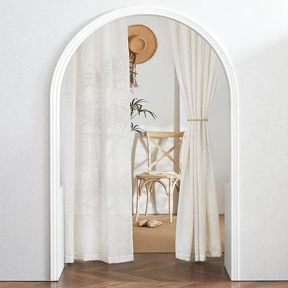 RYB HOME Linen Sheer Curtains - Semi Sheer Light Filtering Sheer Privacy Curtains, Country Rustic Window Curtains Draperies for Living Room Bedroom Patio Doorway, W 52 x L 95, 2 Panels, Linen