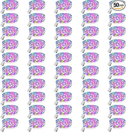 50 Pack Fairy Lights Battery Operated - 3 Speed Modes, 7Ft 20 LED String Twinkle Lights, Waterproof Copper Wire, Mini Firefly Light for Mason Jars Vases Christmas Decor, Multi-Colored