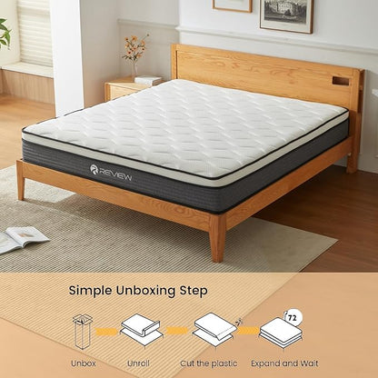 Queen Mattress, 12 Inch Queen Size Mattress in a Box, Memory Foam Hybrid Mattresses with Individual Pocket Spring for Motion Isolation & Silent Sleep, Pressure Relief, Medium Firm