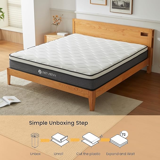 Review Full Mattresses, 12 Inch Full Size Mattress in a Box, Memory Foam Hybrid Mattress with Individual Pocket Spring Coils for Motion Isolation & Silent Sleep, Pressure Relief, Plush Feeling