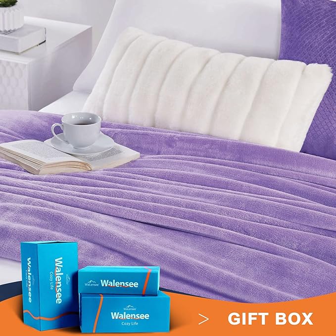 Walensee Fleece Blanket Plush Throw Fuzzy Lightweight (Queen Size 90x90 Lavender) Super Soft Microfiber Flannel Blankets for Couch, Bed, Sofa Ultra Luxurious Warm and Cozy for All Seasons
