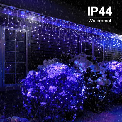 Icicle Outdoor Christmas Lights, 40Ft. 432 LED with 81 Drops, Dimmable Twinkle Fairy with Remote and Timer for House Holiday Decorations, Blue and White