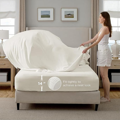 Bedsure King Size Comforter Set Ivory - Bed in a Bag Bedding Set 7 Pieces, GentleSoft™ Pintuck Bed Set Gift for Family, Pinch Pleat Ivory Comforter with Sheets, Pillowcases & Shams