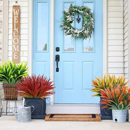 12 Pcs Artificial Outdoor Plants UV Resistant Tall Fake Grass Plants Bushes Faux Tropical Flowers Décor Fall Winter Summer Planters Patio Front Door Porch Plastic Greenery & Shrubs Decoration