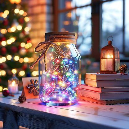 2 Pack Fairy Lights Plug in, 33 Feet 100 LED Waterproof String Lights Plug in on Silver Wire, Starry Firefly Lights for Craft DIY Party Wedding Bedroom Indoor Outdoor Christmas Decorations, Multicolor