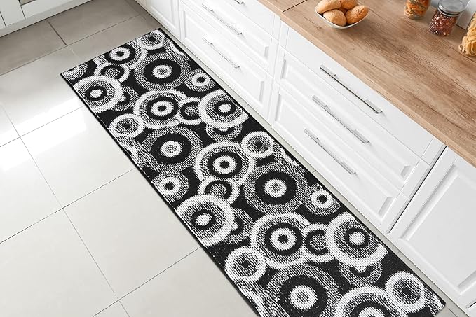 Custom Length Cut to Size Modern Farmhouse Carpet Runner Rug for Hallways, Non Slip Rubber Backed, 31 inch Wide X Customized Length, Geo Black, 31 inch X 24 feet