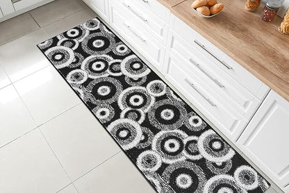 Custom Length Cut to Size Modern Farmhouse Carpet Runner Rug for Hallways, Non Slip Rubber Backed, 31 inch Wide X Customized Length, Geo Black, 31 inch X 24 feet
