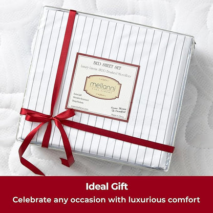 Mellanni King Sheets Set - 4 PC Iconic Collection Bedding - Hotel Luxury, Extra Soft, Cooling Bed Sheets - Wrinkle, Fade, Stain Resistant (King, Pin Stripe Gray)