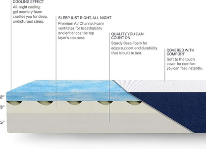 Sleep Innovations Marley 10 Inch Cooling Gel Memory Foam Mattress, Full Size, Bed in a Box, Medium Firm Support