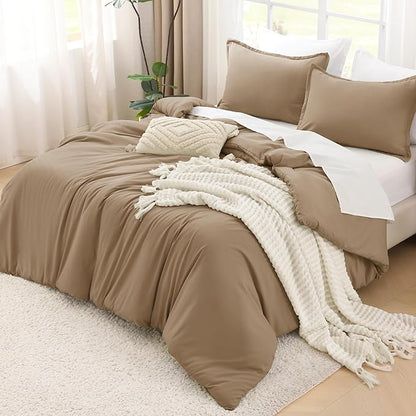 Litanika Comforters Taupe Super King Plus Size, 3 Pieces Lightweight Solid Bedding Set & Collections, All Season Fluffy Bed Set (128x120In Comforter & 2 Pillowcases)