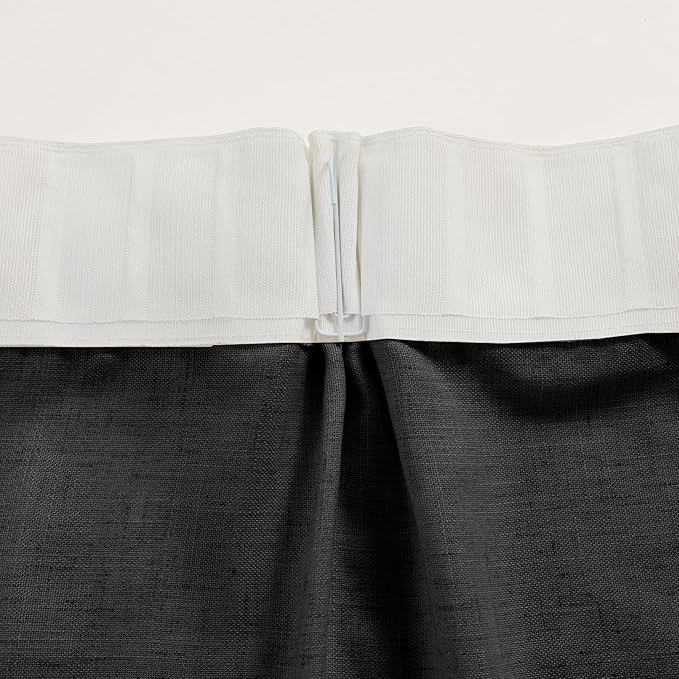 Black Curtains Semi Sheer 84 Inches Long, Linen Textured Light Filtering Drapes for Living Room Bedroom, Dark Moody Modern Farmhouse Window Decor, Pinch Pleat Curtain with Hooks