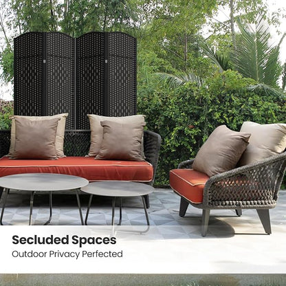 4 Panel Room Divider,6Ft Folding Privacy Screen,Tall - Extra Wide Foldable Panel Partition Wall Divider with Diamond Double-Weaved Hand-Woven Design Room Screen Divider