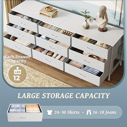 Huuger 63 Inch Dresser for Bedroom, Dresser for Closet with 9 Drawers, Large TV Stand for 55, 65, 70 Inch TV, Entertainment Center with Storage, Wide Long Chest of Drawers, White