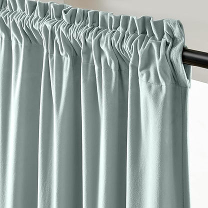 Lazzzy Velvet Blackout Curtains Thermal Insulated Room Window Drapes Super Soft Luxury Curtains for Living Room Bedroom Rod Pocket 2 Panels, Misty Blue, 52" W x 108" L