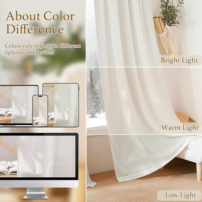 RYB HOME Linen Textured Semi Sheer Curtains Half Privacy Light Glare Filtering Breezy Airy Window Decor for Bedroom Bathroom Living Room, Linen, 34 inch Wide x 63 inch Long, 2 Panels