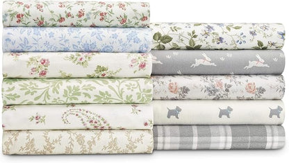 Laura Ashley Home Collection Premium Ultra Soft Cozy Lightweight Cotton Flannel Bedding Sheet Set, Wrinkle, Anti-Fade, Stain Resistant & Hypoallergenic, King, Audrey Pink (201593)