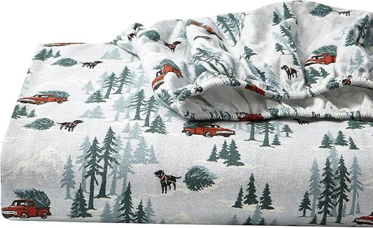 Eddie Bauer - Queen Sheets, Cotton Flannel Bedding Set, Brushed For Extra Softness, Cozy Home Decor (Tree Farm, Queen)