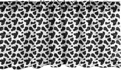 Ambesonne Cow Print Window Valance, Animal Hide Pattern Spots Farm Life Cattle Camouflage Animal Skin, Curtain Valance for Kitchen Bedroom Decor with Rod Pocket, 54" X 12", Charcoal Grey White