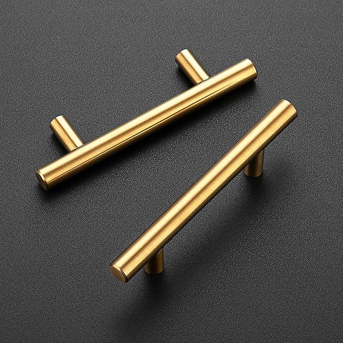 Ravinte 6 Pack 5 Inch Cabinet Pulls Brushed Brass Stainless Steel Kitchen Drawer Pulls Cabinet Handles 5”Length, 3” Hole Center