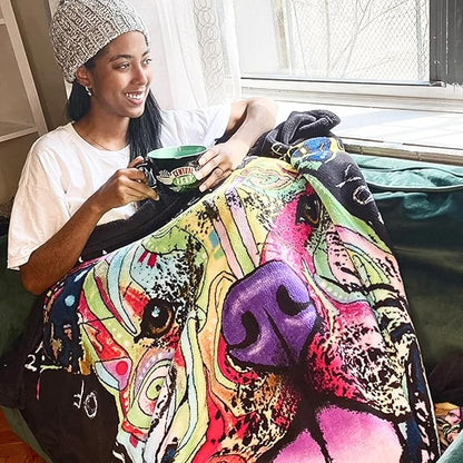 Dawhud Direct 75x90-Inch Pit Bull Fleece Blanket - Dean Russo Pitbull Throw Blanket for Adults and Kids - Soft and Cozy for Bed, Couch, or Travel - Thoughtful Gifts for Women and Dog Lovers
