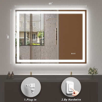 Led Lighted Bathroom Mirror 48x36, Dimmable Vanity Mirror with Lights, Anti-Fog (Backlit and Front Lighted)