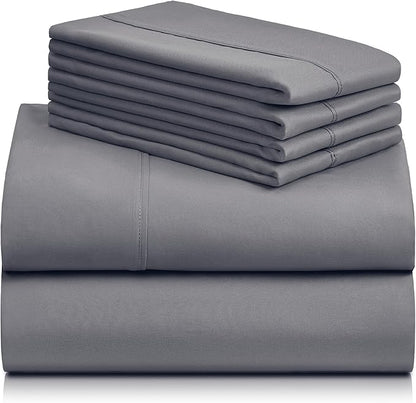 LuxClub 4 PC King Size Sheet Set Bed Sheets Deep Pockets Wrinkle Free Cooling Bed Sheets Machine Washable Hotel Bedding Silky Soft - Light Grey King