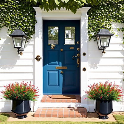 Artificial Faux Plants Flowers for Outdoor Decorations, Fake Monkey Grass for Outside Porch Patio, No Fade Realistic Greenery Plant, UV Resistant Artificial Bush Shrubs for Courtyard Window Garden