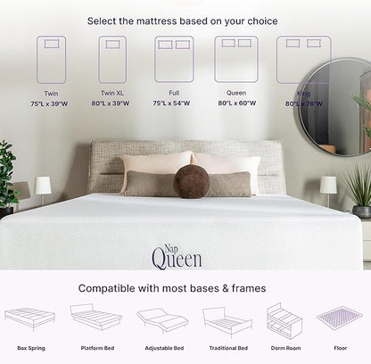 NapQueen Twin-XL Mattress, 6 Inch Charcoal Memory Foam Mattress, Twin-XL Bed Mattress in a Box, CertiPUR-US Certified, Medium Firm, Breathable Soft Fabric Cover