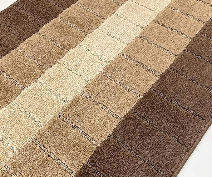 Custom Size Modern Geometric Pattern Carpet Runner Rug for Hallways, Slip Resistant Latex Rubber Backed, 31 inch Wide X Customized Length, Squares Brown, 31 inch X 24 feet