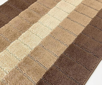 Custom Size Modern Geometric Pattern Carpet Runner Rug for Hallways, Slip Resistant Latex Rubber Backed, 31 inch Wide X Customized Length, Squares Brown, 31 inch X 24 feet