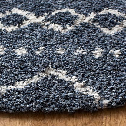 SAFAVIEH Arizona Shag Collection Area Rug - 5'1" Round, Slate Blue & Ivory, Moroccan Design, Non-Shedding, 1.6-inch Thick, Ideal for High Traffic Areas in Living Room, Bedroom (ASG741L-5R)