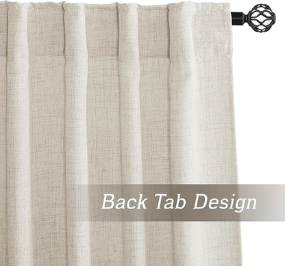 RYB HOME Living Room and Dining Room Curtains and Drapes Linen Sheer, Light Filtering Curtains 63 inches Long, Back Tab/Rod Pocket, Cream Colored, W 52 x L 63 inches, 2 Panels Set