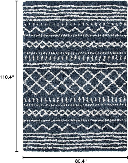SAFAVIEH Arizona Shag Collection Area Rug - 6'7" x 9'2", Slate Blue & Ivory, Moroccan Design, Non-Shedding & Easy Care, 1.6-inch Thick Ideal for High Traffic Areas in Living Room, Bedroom (ASG741L)
