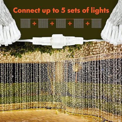 Twinkle Star 300 LED Window Curtain String Light Wedding Party Home Garden Bedroom Outdoor Indoor Wall Decorations, Warm White