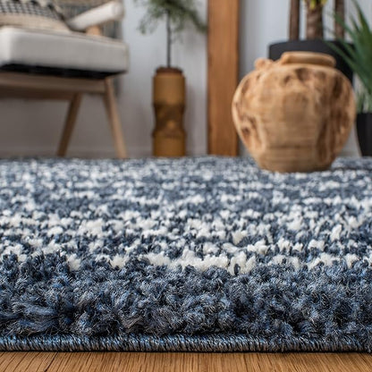 SAFAVIEH Arizona Shag Collection Runner Rug - 2'3" x 6' Runner, Slate Blue & Ivory, Moroccan Design, Non-Shedding, 1.6-inch Thick, Ideal for High Traffic Areas in Living Room, Bedroom (ASG741L-26)