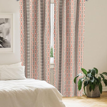 Ambesonne Southwestern Window Curtains, Traditional Vertical Borders Inspired by Prehistoric Art Ikat Style, Lightweight Decorative Panels Set of 2 with Rod Pocket, Pair of - 28" x 95", Brown Coral