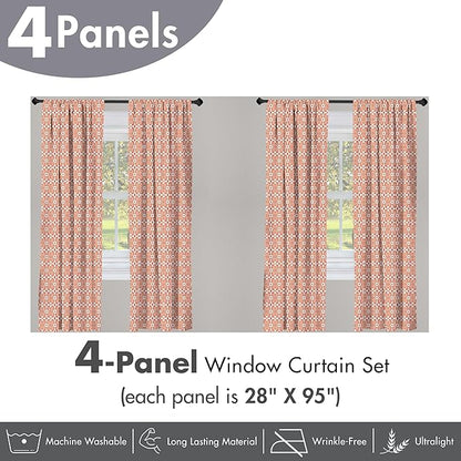 Ambesonne Scandinavian Window Curtains Pack of 2, Flower Like Motifs Folk Art in Tangerine Tones, Lightweight Set with Rod Pocket, 4 Panels of - 28" x 95", Sienna Sky