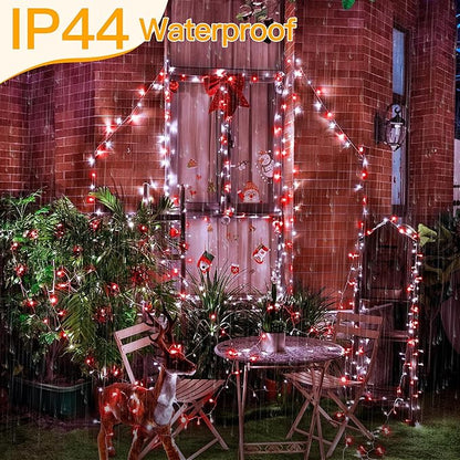 Ollny Red and White Christmas Lights Waterproof, 400LED 131FT String Lights with Remote 3 Timer, Plug in 8 Modes Fairy Light for Xmas Tree Indoor Bedroom House Party Wedding Decorations