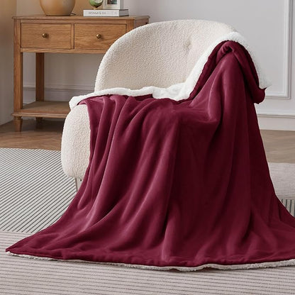 Bedsure GentleSoft Sherpa Fleece Throw Blanket Twin Size for Couch - Thick and Warm Throw for Girls and Women, Soft Fuzzy Plush Twin Christmas Blanket for Winter, Burgundy, 60x80 Inches