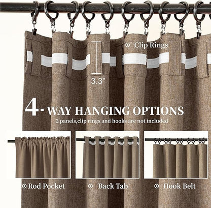 KangBang 63 Inch Blackout Curtains 2 Panel Sets, Double Sided Linen Thermal Drapes for Bedroom Kitchen, Back Tab Farmhouse Noise Reducing Small Window Curtains 2 PCs, Desert Biscuit, 52x63 Inch