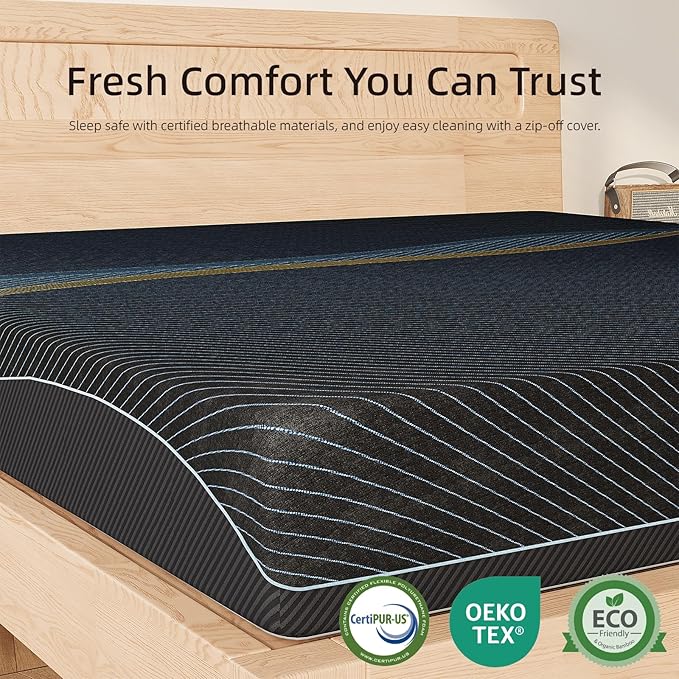 Crystli Queen Mattress 10 Inch, Gel Memory Foam Queen Size Mattresses, Activated Charcoal Infused, Medium Firm Bed Mattress in a Box for Pressure Relief, Fiberglass-Free, CertiPUR-US Certified, Black