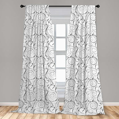 Ambesonne Black and White Curtains, Scribble Swirling Motifs Spiral Floral Stems Modern Abstract Scroll, Window Treatments 2 Panel Set for Living Room Bedroom, Pair of - 28" x 95", White Charcoal Grey