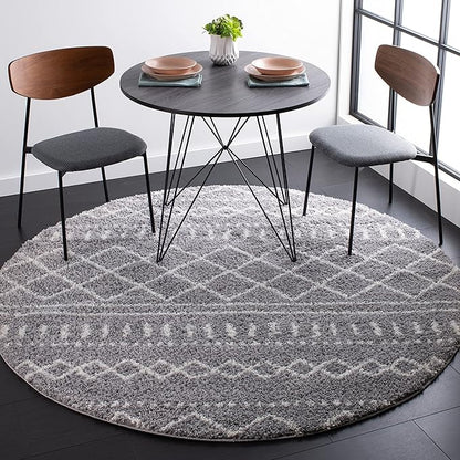 SAFAVIEH Arizona Shag Collection 6'7" Round Grey/Ivory ASG741G Moroccan Non-Shedding Entryway Foyer Living Room Bedroom Kitchen 1.2-inch Thick Area Rug