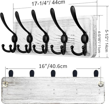 SKOLOO Rustic Wall Mounted Coat Rack: Pine Real Wood Plank Wall Coat Rack with 5 Triple Hooks, Farmhouse Coat Hanger Wall Mount for Hanging Backpack Jacket Coat Hat,Pack of 2