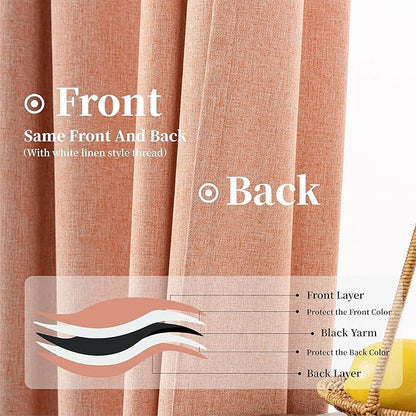 KangBang Coral Blackout Curtains 9FT Long Hook Belt Rod Pocket Black Out Linen Curtains Pinch Pleated Drapes for Cottage High Ceiling, Natural Drapes with Hooks for Track, 52x108, 2 Panels